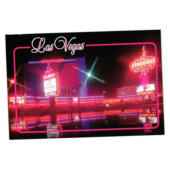 Stardust Hotel Casino Night Lights Marquee Vintage Postcard Ricky Redstreaks - Picture 1 of 2